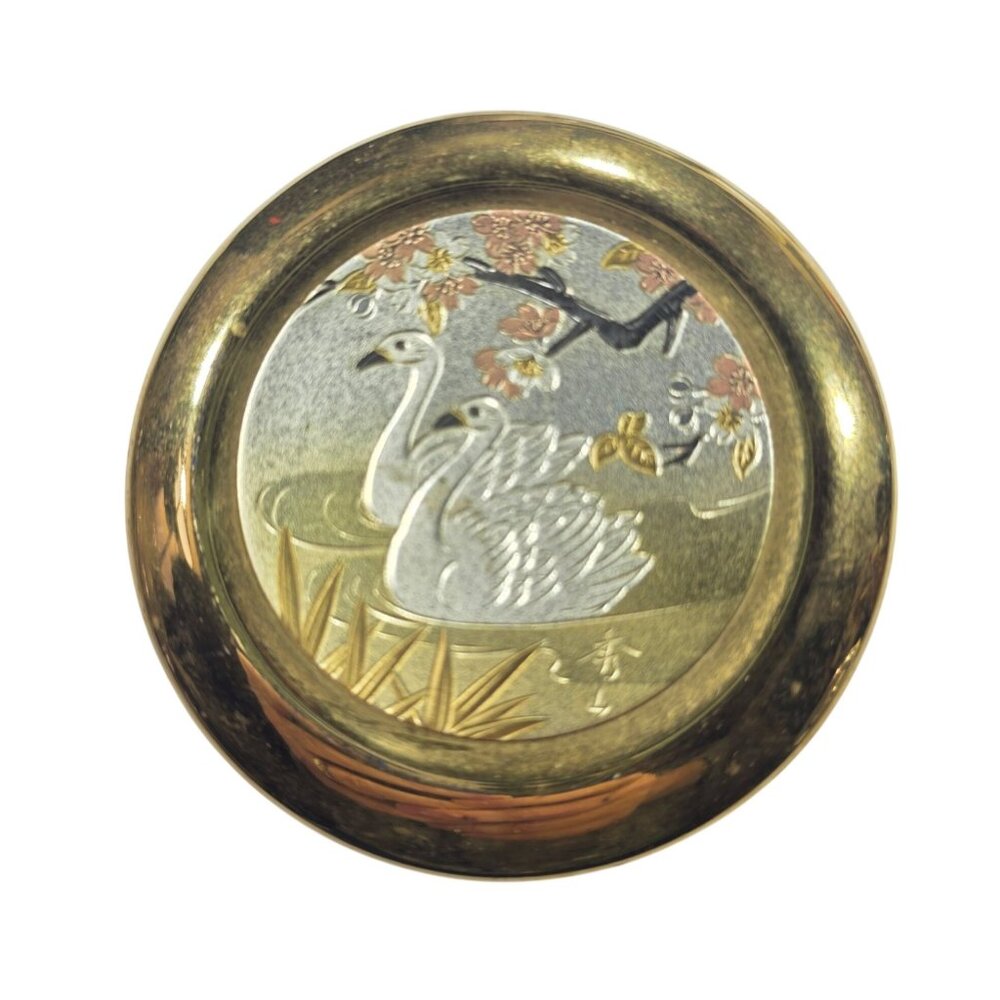 Gold-Edged Chokin Art Decorative Trinket Box Swan Design Made In Japan